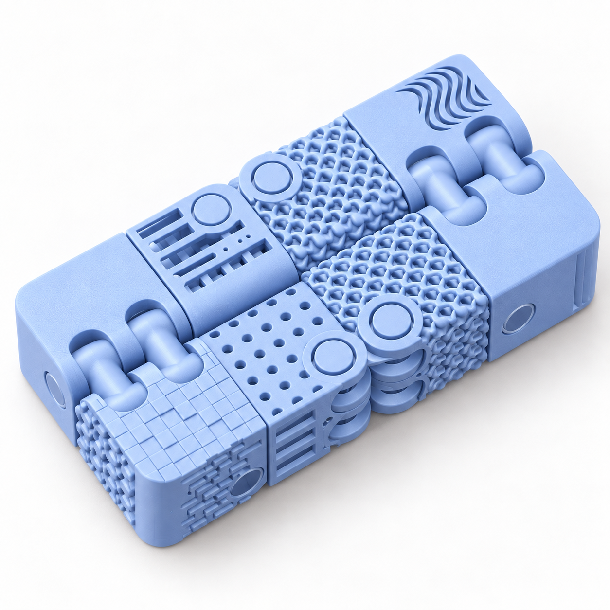 Ilustração: Cubo infinito azul aberto com superfícies texturizadas