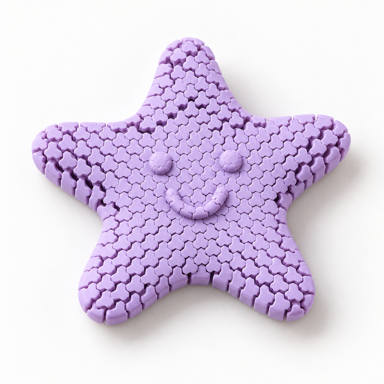 Ilustração: Estrela flexível lilás com articulações e rosto sorridente